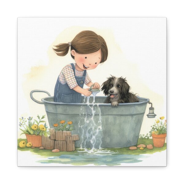 My dog loves to have a bath! Canvas Gallery Wrap.
