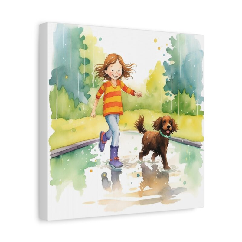 Splashing in the puddles, with a happy joyful look. Canvas Gallery Wrap - Image 2