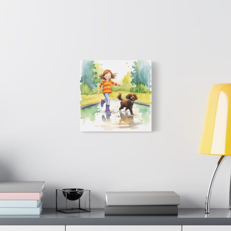 Splashing in the puddles, with a happy joyful look. Canvas Gallery Wrap - Image 3